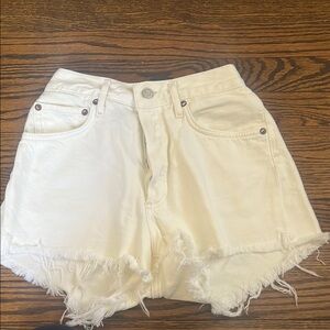 Agolde White Frayed Denim Shorts